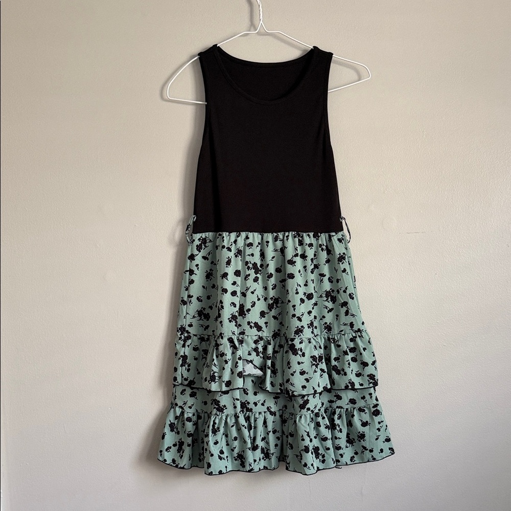 Elegant Black and Green Floral Kids Dress